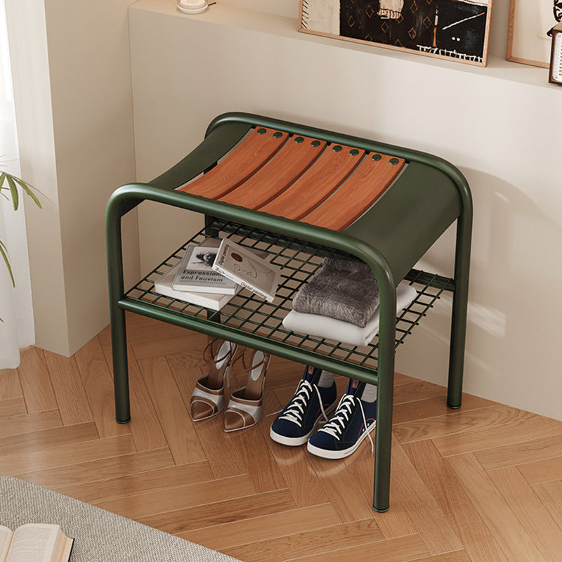 Modern Minimalist Rectangular Curved Iron Plywood Shoe Bench Armless For Entryways