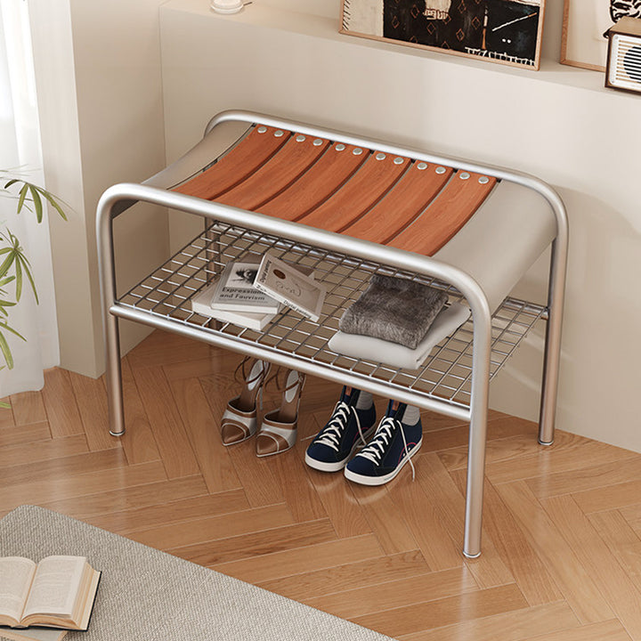 Modern Minimalist Rectangular Curved Iron Plywood Shoe Bench Armless For Entryways