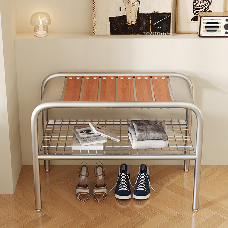 Modern Minimalist Rectangular Curved Iron Plywood Shoe Bench Armless For Entryways
