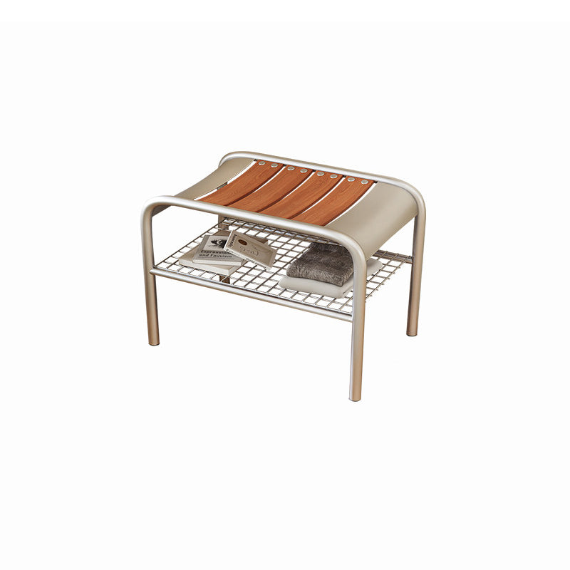 Modern Minimalist Rectangular Curved Iron Plywood Shoe Bench Armless For Entryways