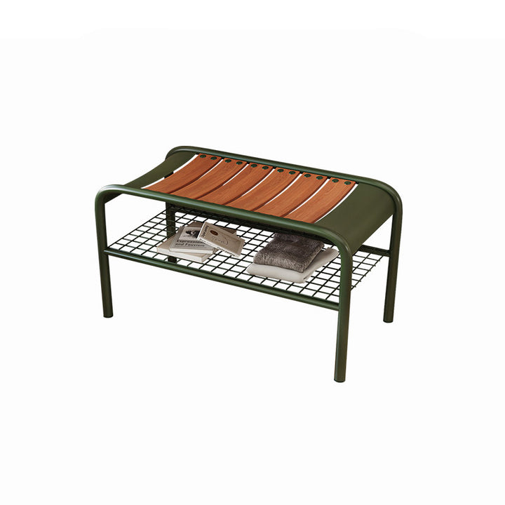 Modern Minimalist Rectangular Curved Iron Plywood Shoe Bench Armless For Entryways