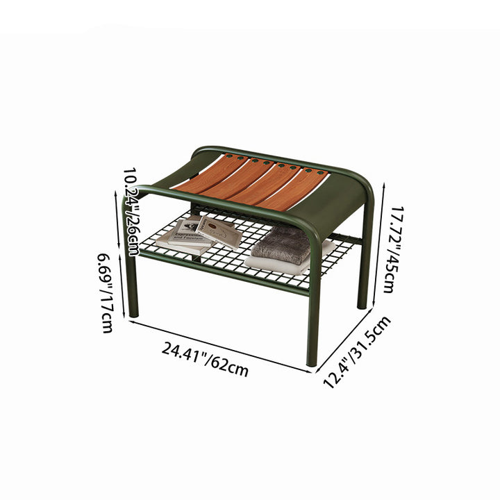Modern Minimalist Rectangular Curved Iron Plywood Shoe Bench Armless For Entryways