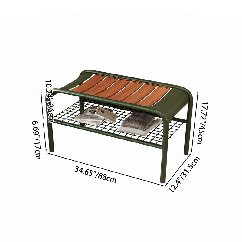 Modern Minimalist Rectangular Curved Iron Plywood Shoe Bench Armless For Entryways