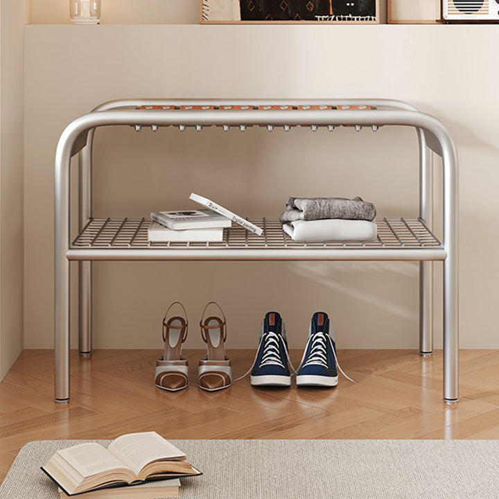 Modern Minimalist Rectangular Curved Iron Plywood Shoe Bench Armless For Entryways