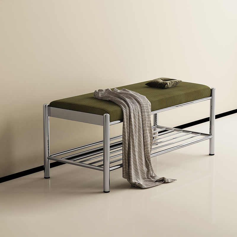 Modern Minimalist Rectangular Stainless Steel &amp; Corduroy Shoe Bench Armless For Entryways