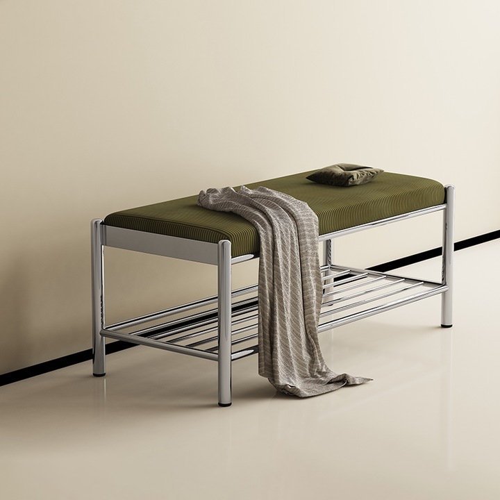 Modern Minimalist Rectangular Stainless Steel &amp; Corduroy Shoe Bench Armless For Entryways