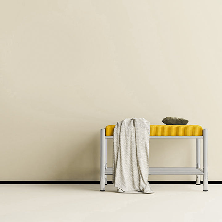 Modern Minimalist Rectangular Stainless Steel &amp; Corduroy Shoe Bench Armless For Entryways
