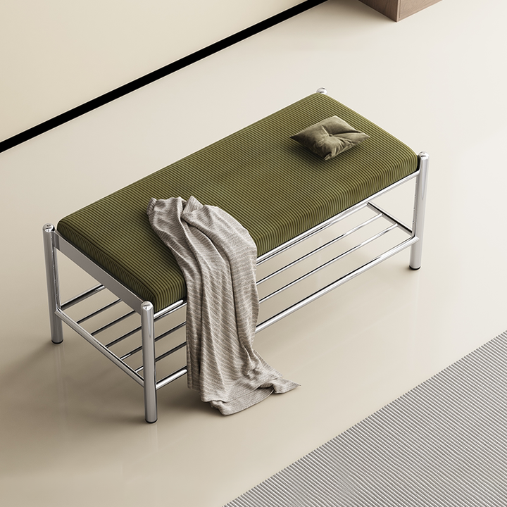 Modern Minimalist Rectangular Stainless Steel &amp; Corduroy Shoe Bench Armless For Entryways