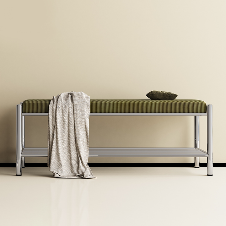 Modern Minimalist Rectangular Stainless Steel &amp; Corduroy Shoe Bench Armless For Entryways