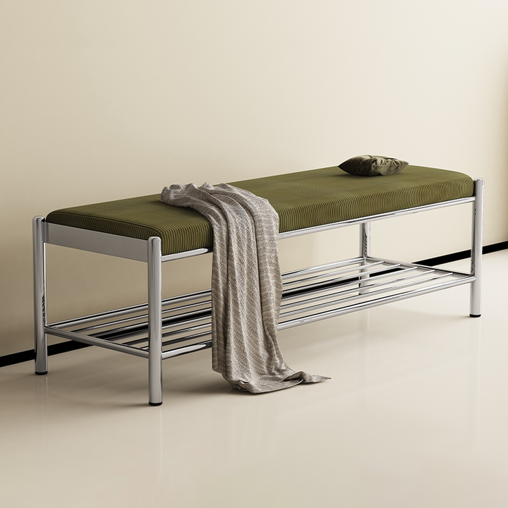 Modern Minimalist Rectangular Stainless Steel &amp; Corduroy Shoe Bench Armless For Entryways