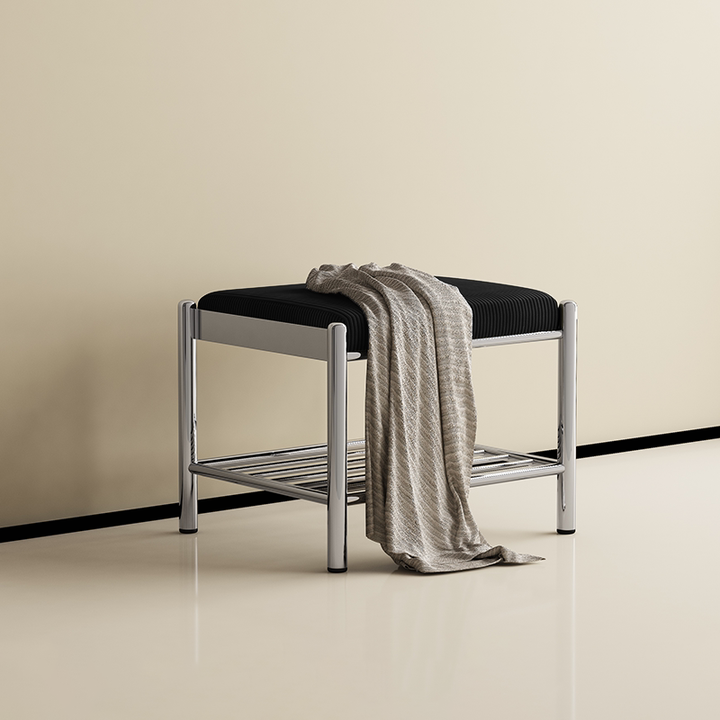 Modern Minimalist Rectangular Stainless Steel &amp; Corduroy Shoe Bench Armless For Entryways