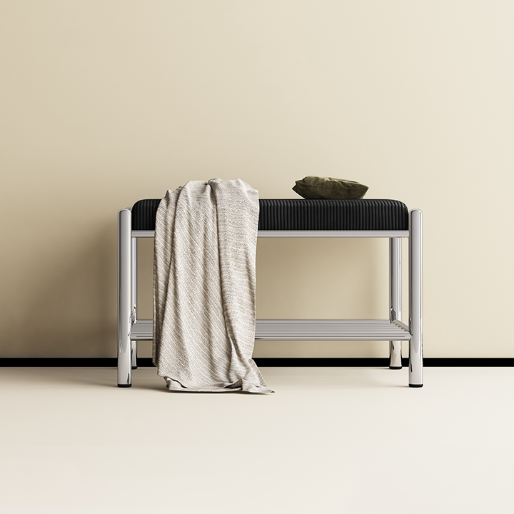Modern Minimalist Rectangular Stainless Steel &amp; Corduroy Shoe Bench Armless For Entryways