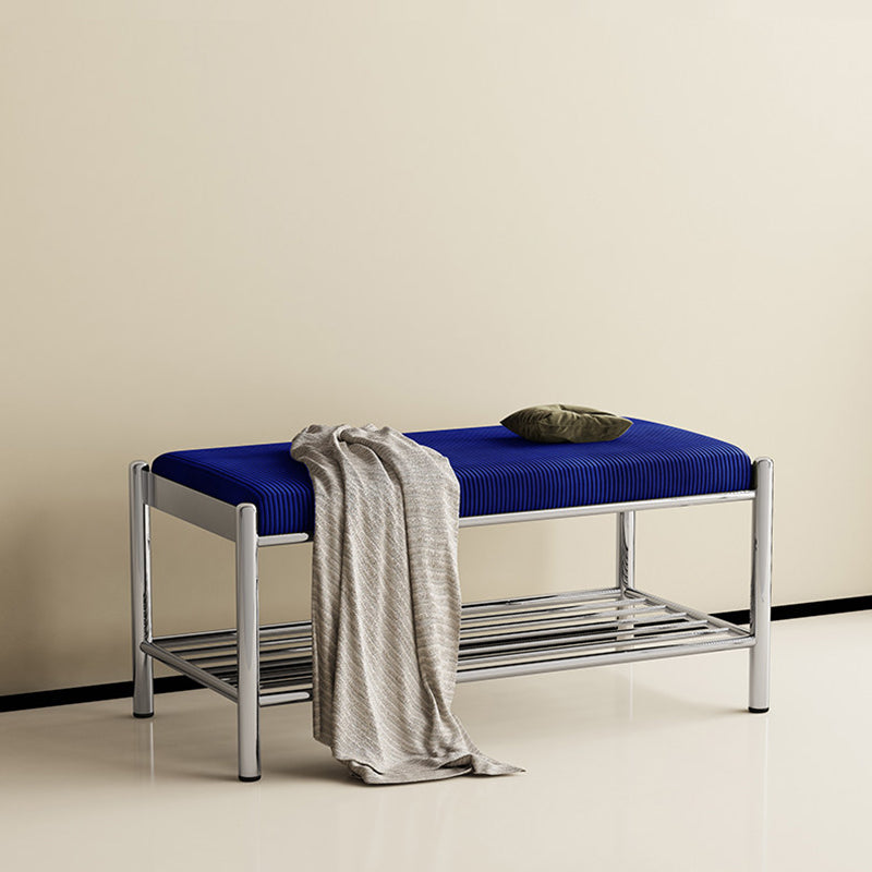 Modern Minimalist Rectangular Stainless Steel &amp; Corduroy Shoe Bench Armless For Entryways