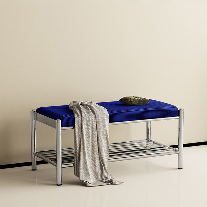 Modern Minimalist Rectangular Stainless Steel &amp; Corduroy Shoe Bench Armless For Entryways