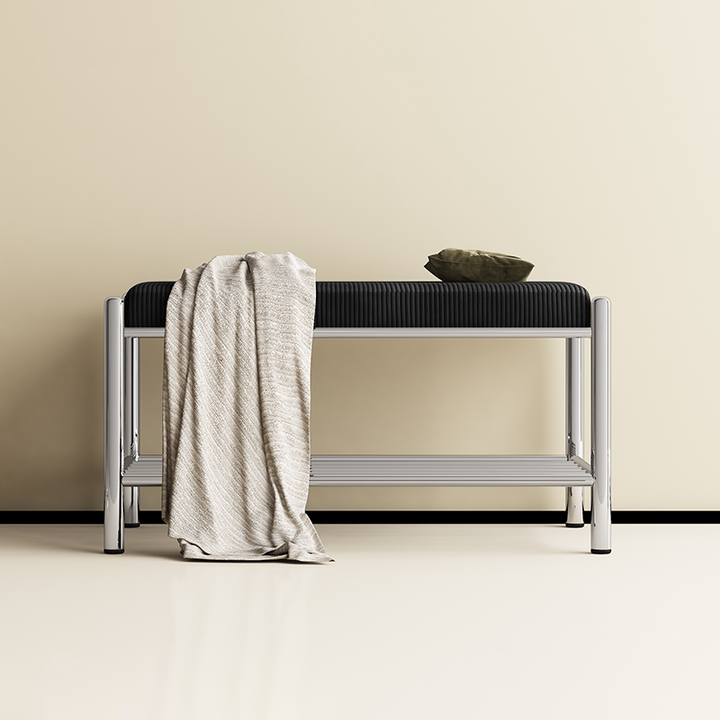 Modern Minimalist Rectangular Stainless Steel &amp; Corduroy Shoe Bench Armless For Entryways