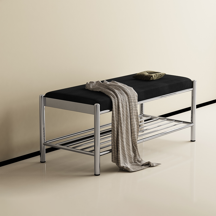Modern Minimalist Rectangular Stainless Steel &amp; Corduroy Shoe Bench Armless For Entryways