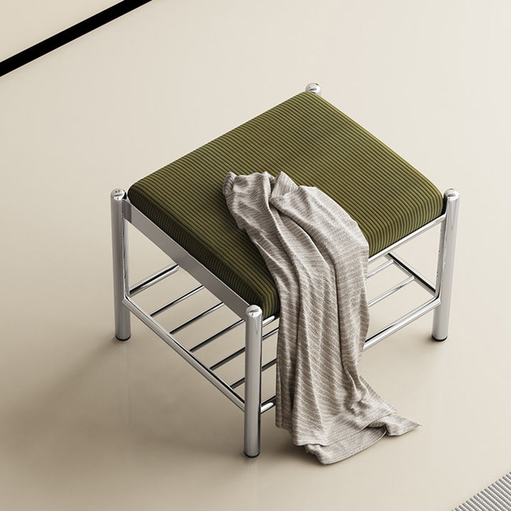 Modern Minimalist Rectangular Stainless Steel &amp; Corduroy Shoe Bench Armless For Entryways
