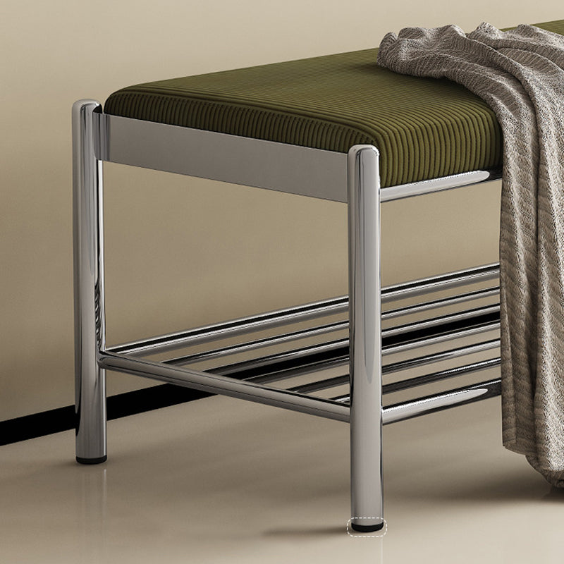 Modern Minimalist Rectangular Stainless Steel &amp; Corduroy Shoe Bench Armless For Entryways