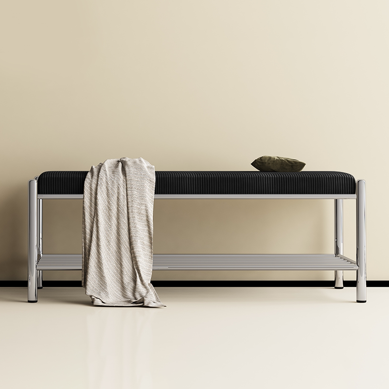 Modern Minimalist Rectangular Stainless Steel &amp; Corduroy Shoe Bench Armless For Entryways