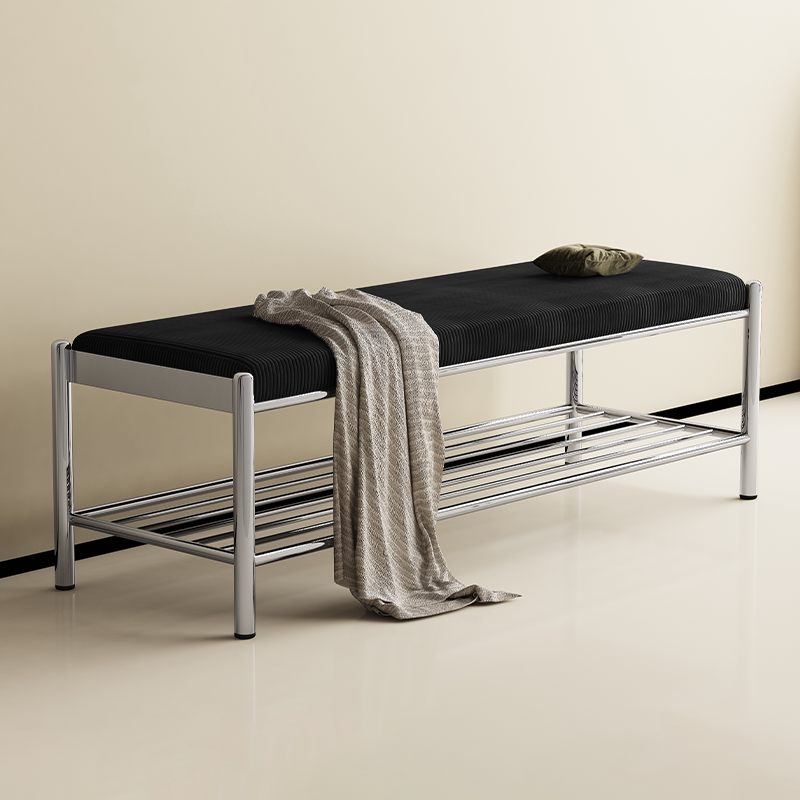 Modern Minimalist Rectangular Stainless Steel &amp; Corduroy Shoe Bench Armless For Entryways