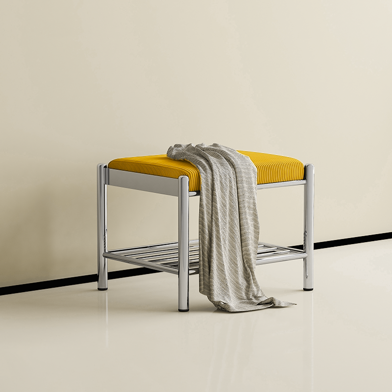 Modern Minimalist Rectangular Stainless Steel &amp; Corduroy Shoe Bench Armless For Entryways
