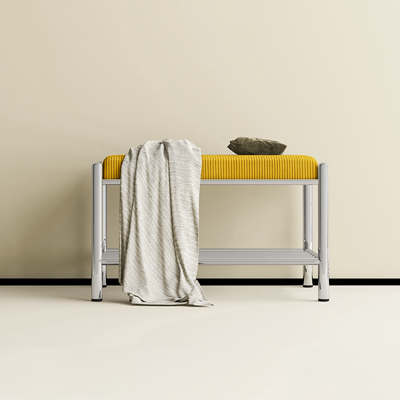 Modern Minimalist Rectangular Stainless Steel &amp; Corduroy Shoe Bench Armless For Entryways