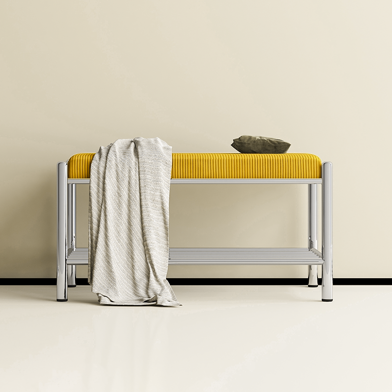 Modern Minimalist Rectangular Stainless Steel &amp; Corduroy Shoe Bench Armless For Entryways