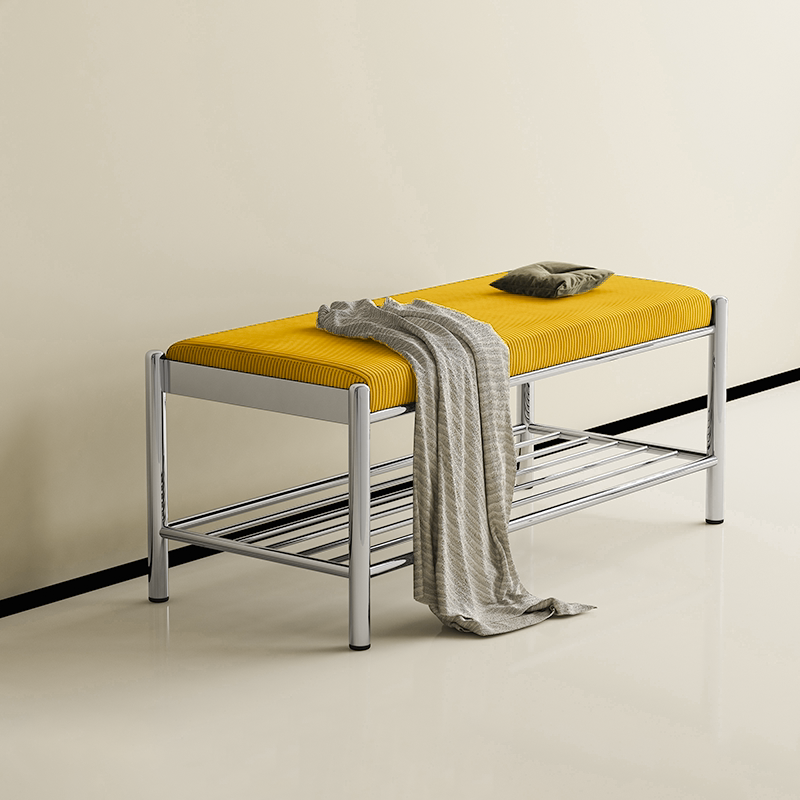 Modern Minimalist Rectangular Stainless Steel &amp; Corduroy Shoe Bench Armless For Entryways