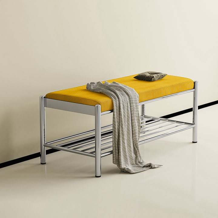 Modern Minimalist Rectangular Stainless Steel &amp; Corduroy Shoe Bench Armless For Entryways