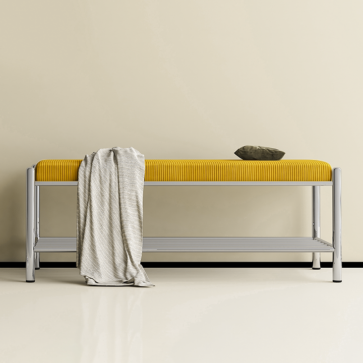 Modern Minimalist Rectangular Stainless Steel &amp; Corduroy Shoe Bench Armless For Entryways