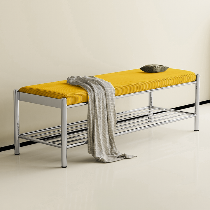 Modern Minimalist Rectangular Stainless Steel &amp; Corduroy Shoe Bench Armless For Entryways