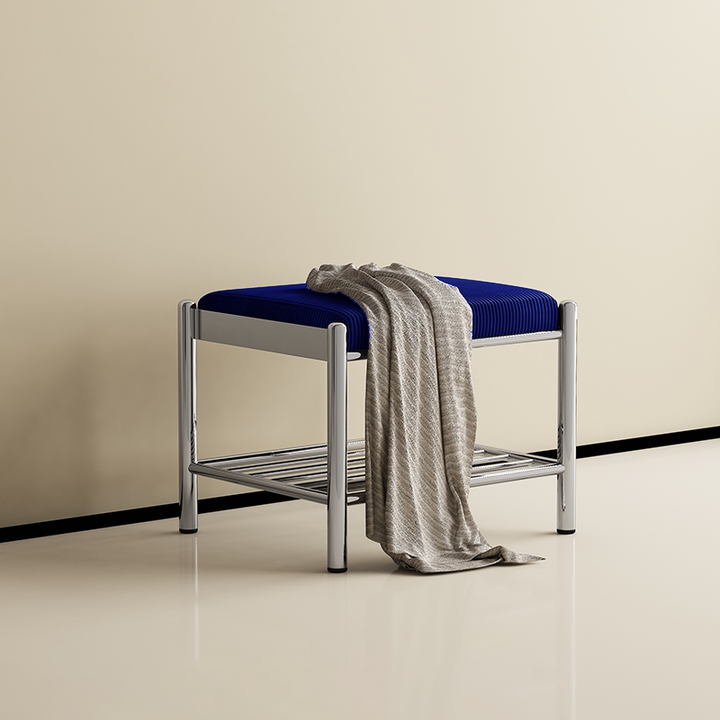 Modern Minimalist Rectangular Stainless Steel &amp; Corduroy Shoe Bench Armless For Entryways