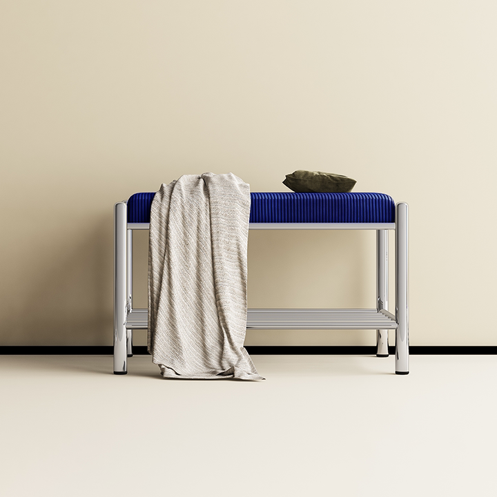 Modern Minimalist Rectangular Stainless Steel &amp; Corduroy Shoe Bench Armless For Entryways
