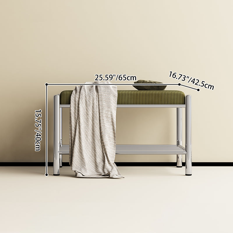 Modern Minimalist Rectangular Stainless Steel &amp; Corduroy Shoe Bench Armless For Entryways