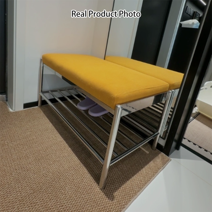 Modern Minimalist Rectangular Stainless Steel &amp; Corduroy Shoe Bench Armless For Entryways