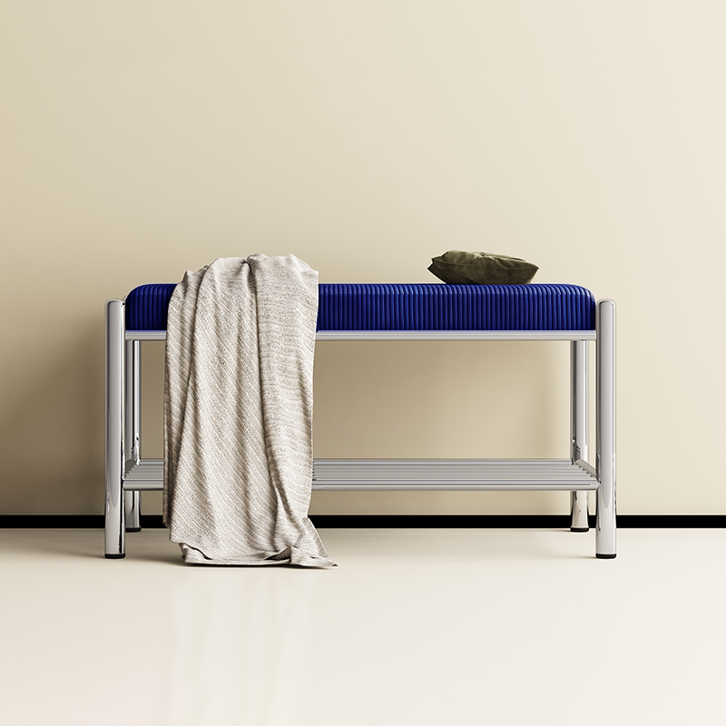 Modern Minimalist Rectangular Stainless Steel &amp; Corduroy Shoe Bench Armless For Entryways