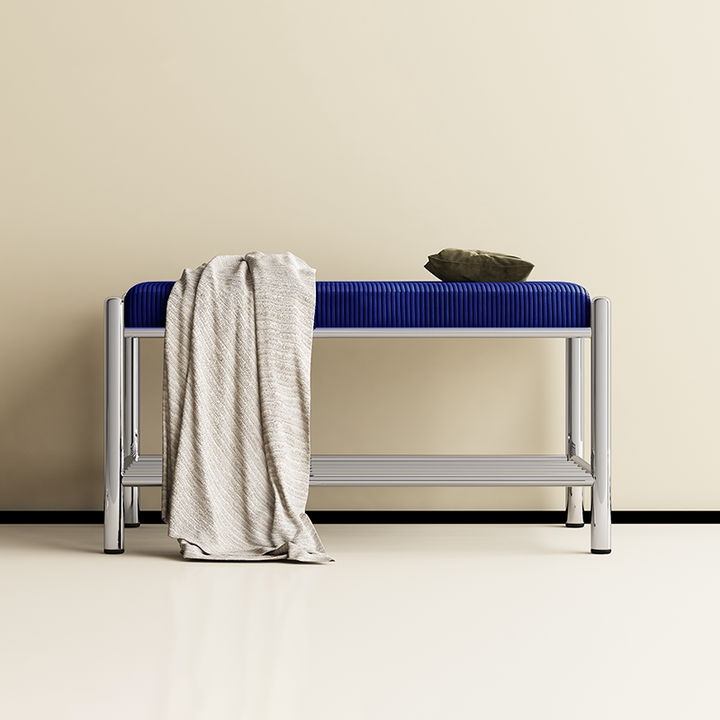 Modern Minimalist Rectangular Stainless Steel &amp; Corduroy Shoe Bench Armless For Entryways