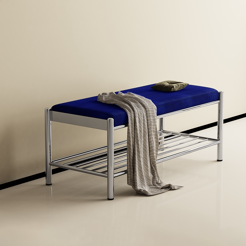 Modern Minimalist Rectangular Stainless Steel &amp; Corduroy Shoe Bench Armless For Entryways