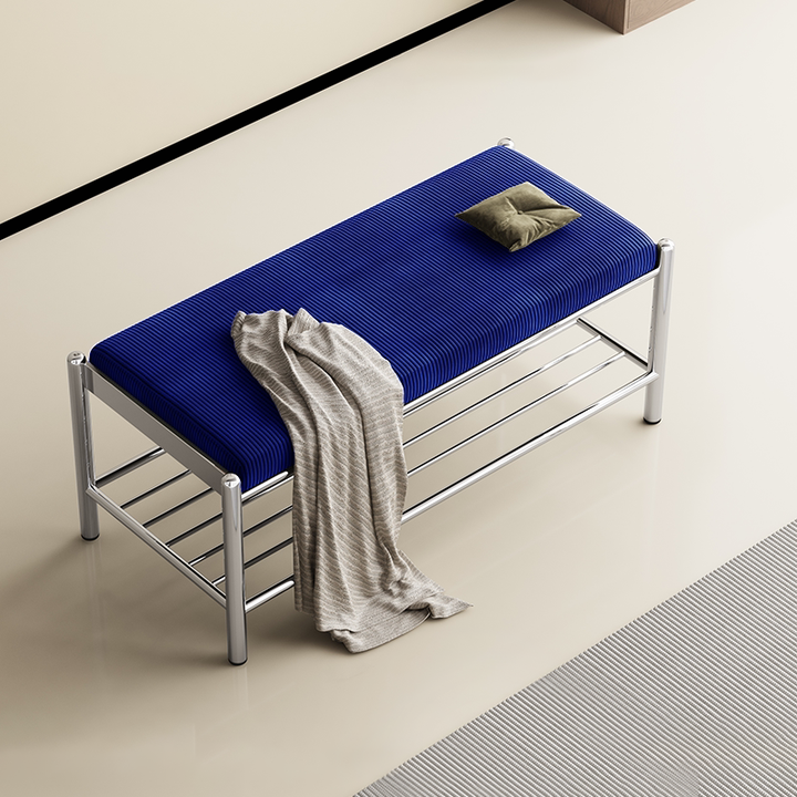 Modern Minimalist Rectangular Stainless Steel &amp; Corduroy Shoe Bench Armless For Entryways