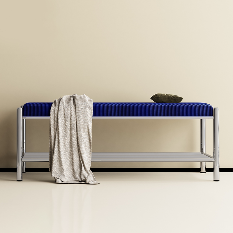 Modern Minimalist Rectangular Stainless Steel &amp; Corduroy Shoe Bench Armless For Entryways