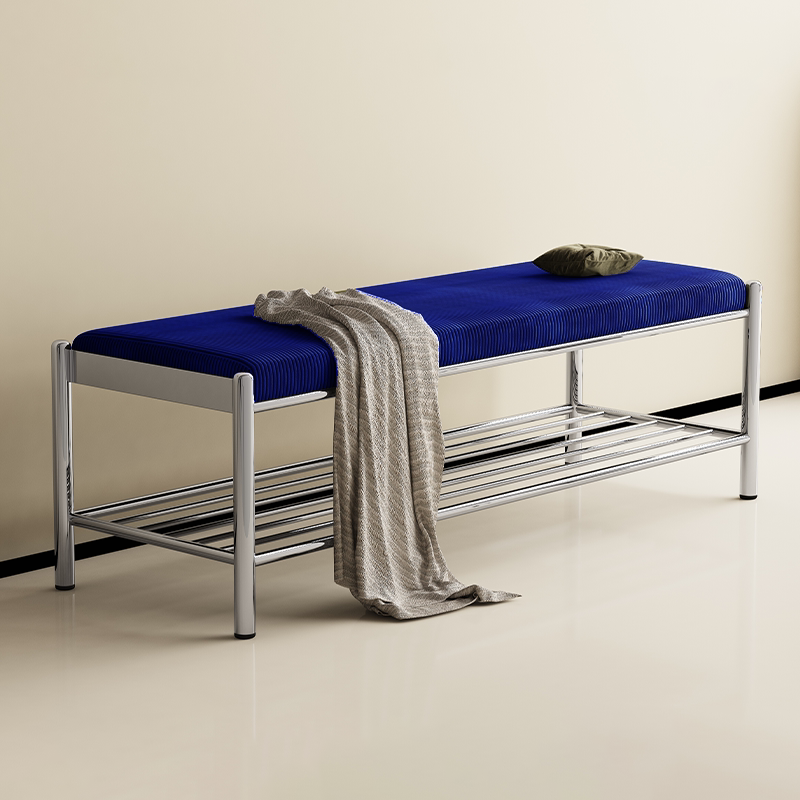 Modern Minimalist Rectangular Stainless Steel &amp; Corduroy Shoe Bench Armless For Entryways