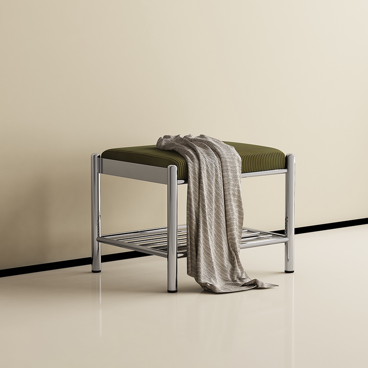 Modern Minimalist Rectangular Stainless Steel &amp; Corduroy Shoe Bench Armless For Entryways