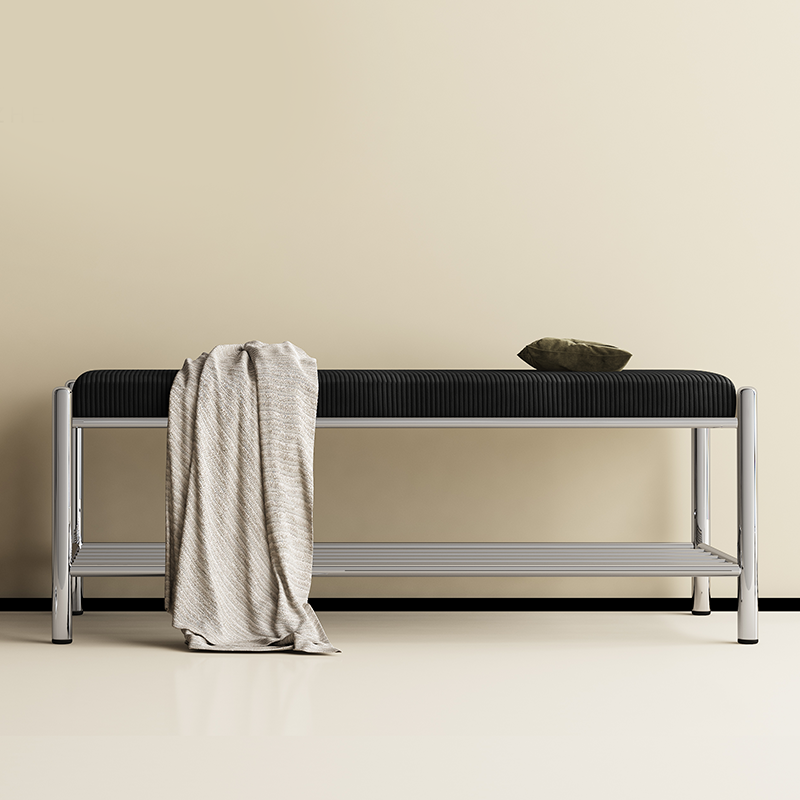 Modern Minimalist Rectangular Stainless Steel &amp; Corduroy Shoe Bench Armless For Entryways