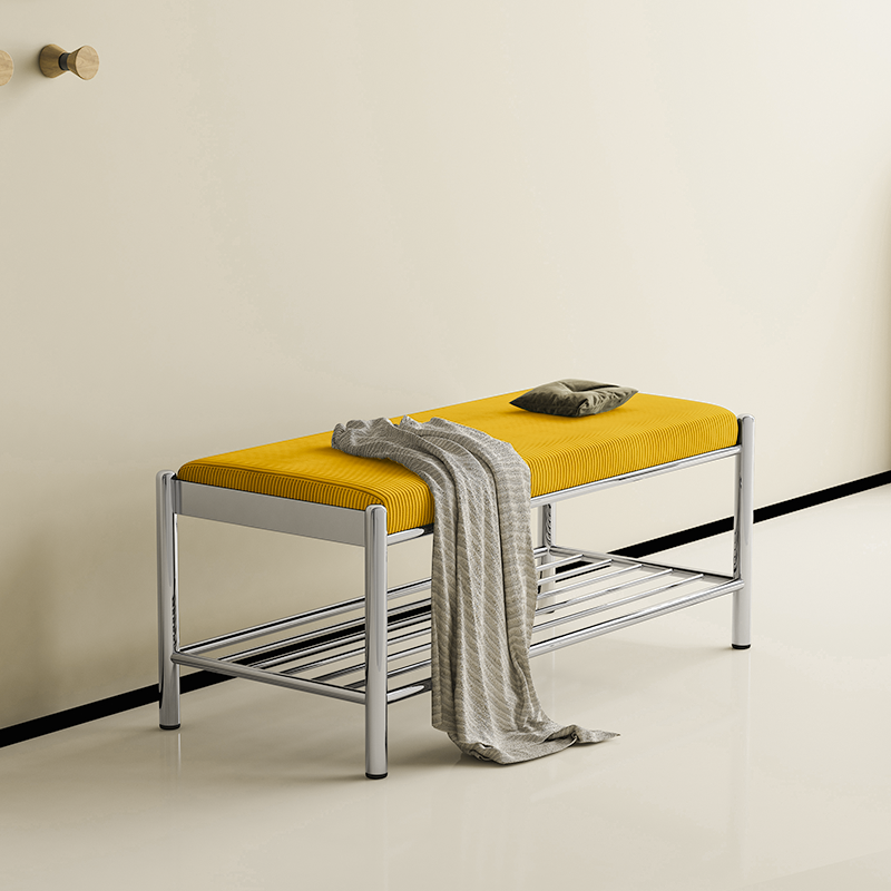 Modern Minimalist Rectangular Stainless Steel &amp; Corduroy Shoe Bench Armless For Entryways