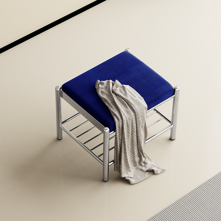 Modern Minimalist Rectangular Stainless Steel &amp; Corduroy Shoe Bench Armless For Entryways