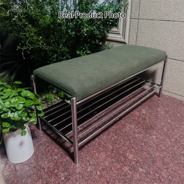Modern Minimalist Rectangular Stainless Steel &amp; Corduroy Shoe Bench Armless For Entryways