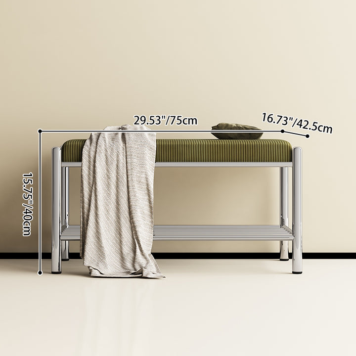 Modern Minimalist Rectangular Stainless Steel &amp; Corduroy Shoe Bench Armless For Entryways