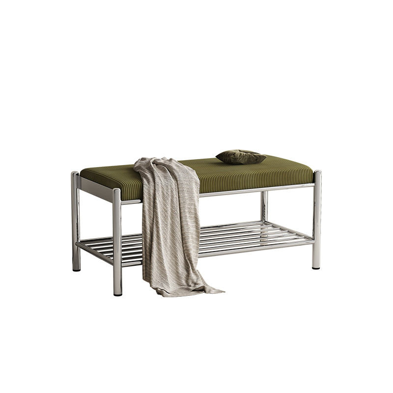 Modern Minimalist Rectangular Stainless Steel &amp; Corduroy Shoe Bench Armless For Entryways