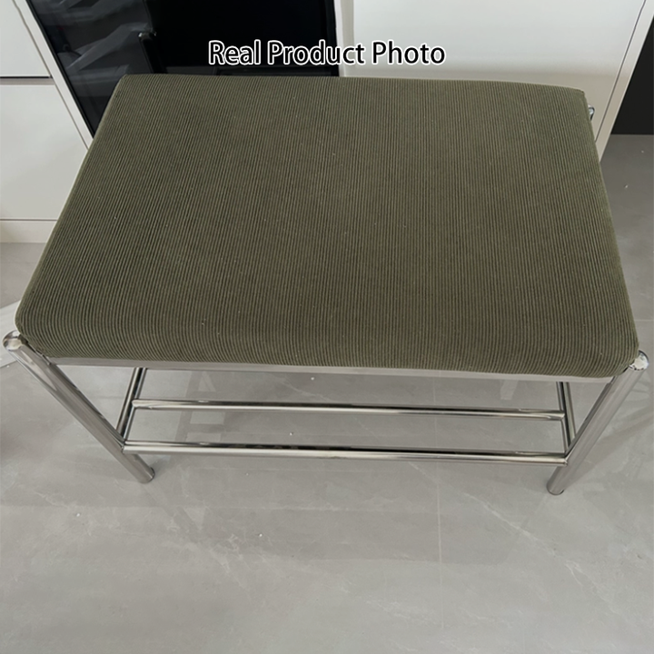 Modern Minimalist Rectangular Stainless Steel &amp; Corduroy Shoe Bench Armless For Entryways