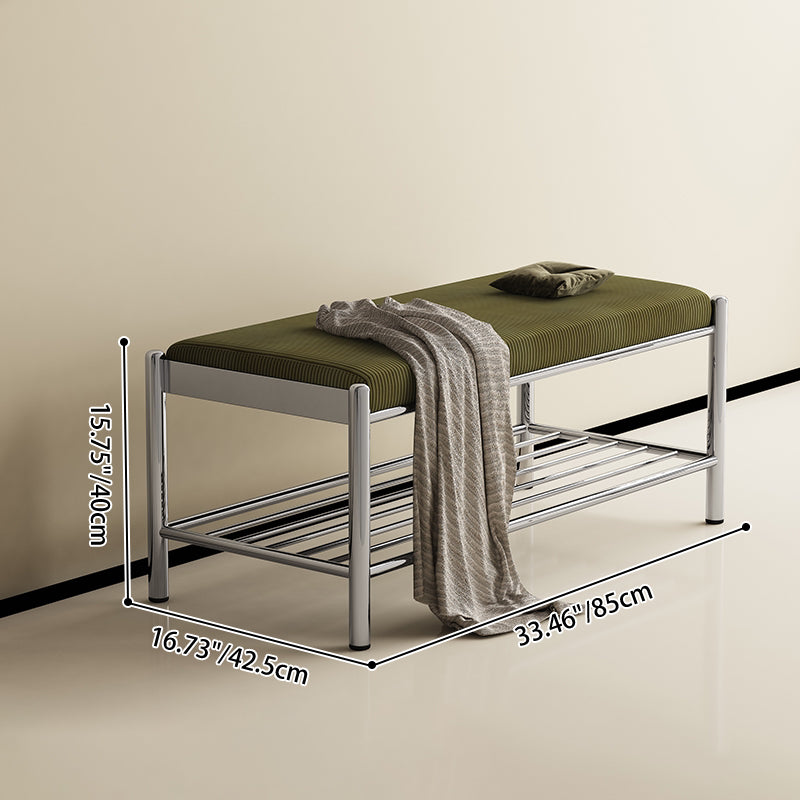 Modern Minimalist Rectangular Stainless Steel &amp; Corduroy Shoe Bench Armless For Entryways